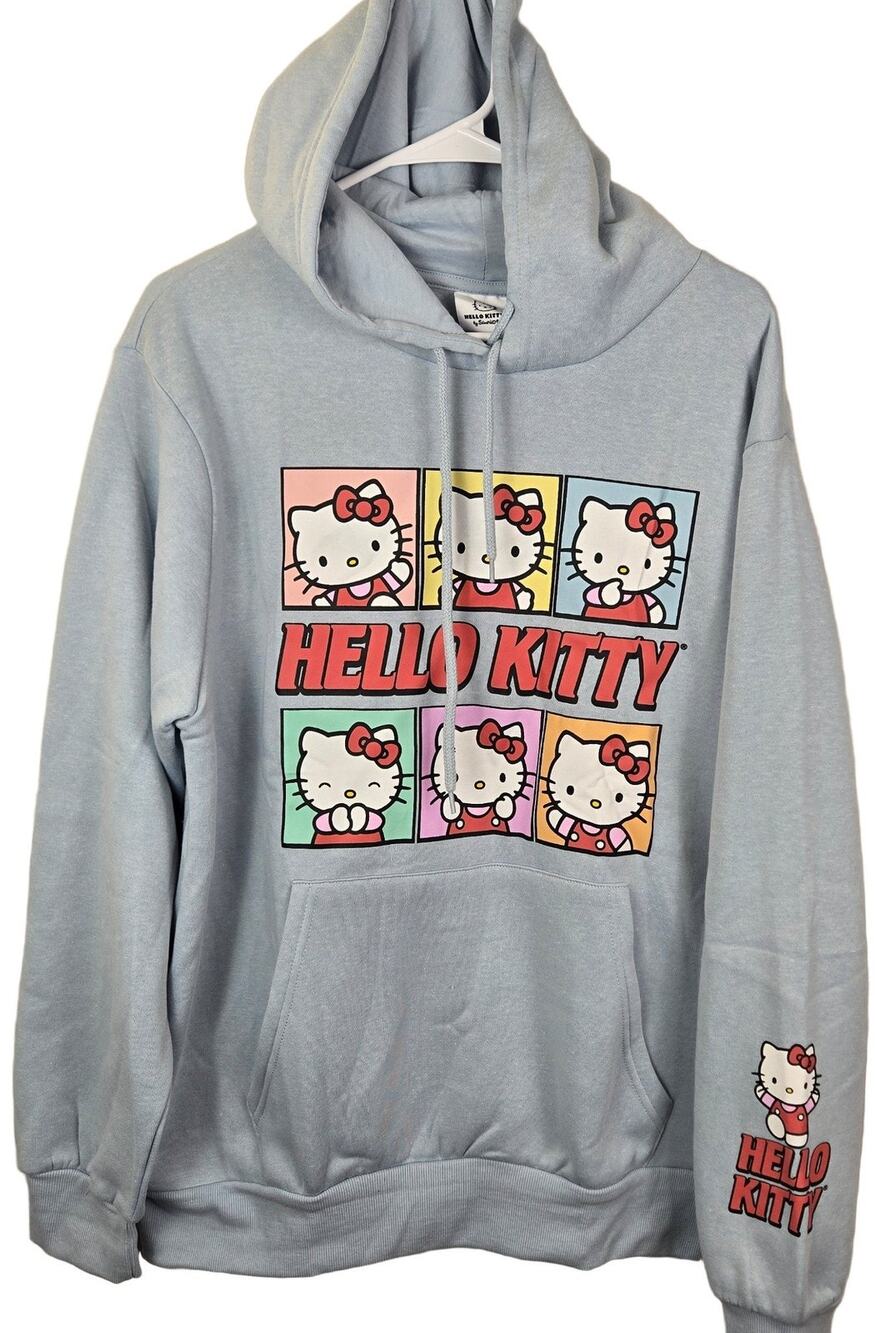 Hello Kitty Hoodie Sweatshirt Women's L Light Blue Pullover Graphic GIRLHOODCORE
